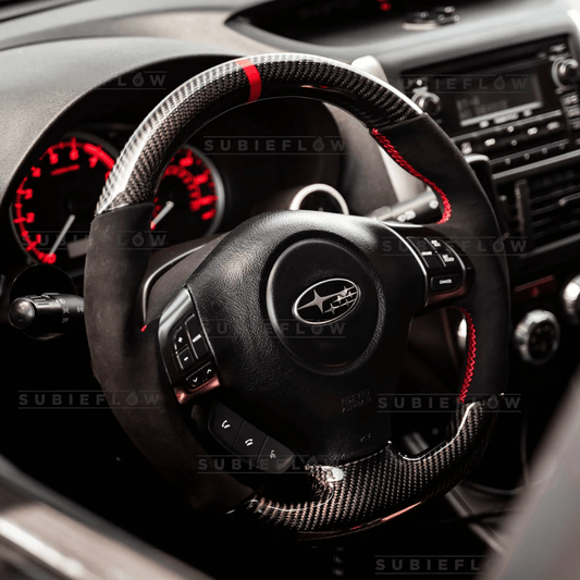 2008-14 WRX/STI Carbon Fiber D-Shape Steering Wheel - SubieFlow