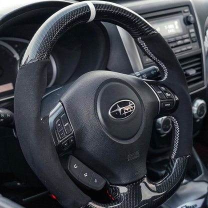 2008-14 WRX/STI Carbon Fiber D-Shape Steering Wheel - SubieFlow